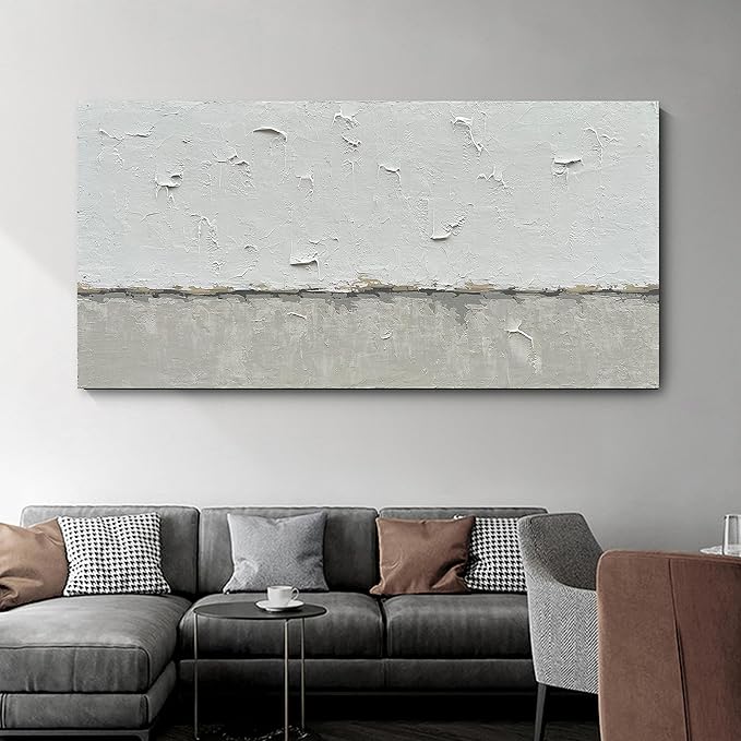 NANKAI Hand-Painted Grey and White Minimalist Oil Painting 30x60 inches Large Modern Art Piece Decorative Art for Living Room, Bedroom, Office, Wall Decorationative Art