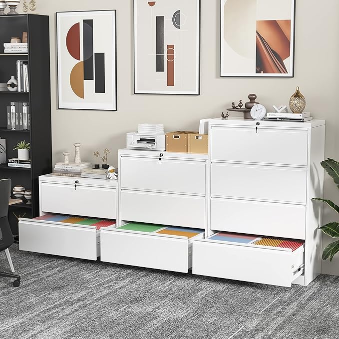 INTERGREAT 4 Drawer Lateral File Cabinet,White Lateral Filing Cabinet with Lock, 36" W Metal Steel Horizontal File Cabinets for Home Office, Easy Assembled