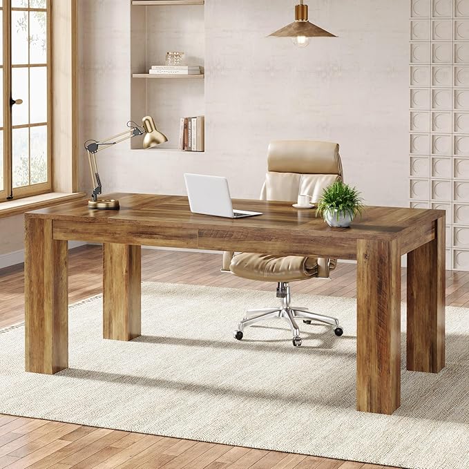 Tribesigns 63-Inch Executive Desk, Large Office Computer Desk, Simple Workstation Writing Table Study Table for Home Office, Rustic Brown