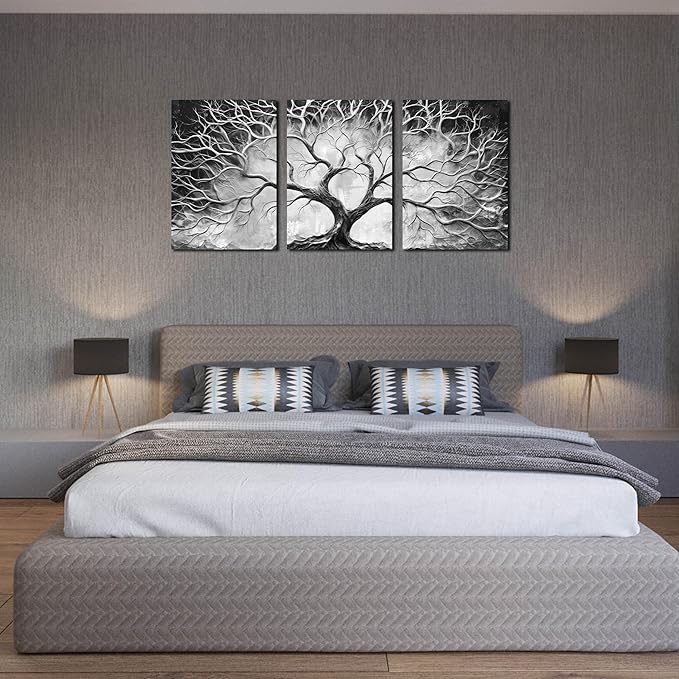 Tree Wall Pictures for Living Room - Black and White Wall Art for Office Decor - Modern 3 Piece Wall Art for Bedroom Size 24" x 36"