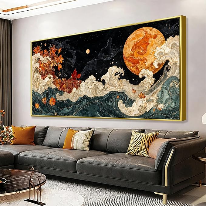 Large Wall Art For Living Room Gold Framed Wall Art Prints Boho Abstract Colorful Canvas Art Wall Decor Painting Pictures Abstract Black Wall Decor For Home Bedroom Office Ready To Hang 29" × 58"