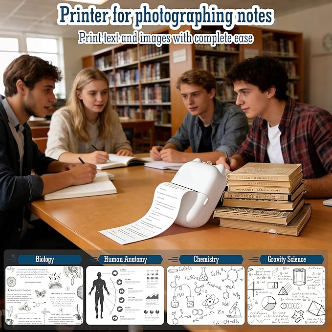 Mini Thermal Printer-AI Voice Sticker Printer Voice-Controlled Portable Printer for Home, Office, Study, and DIY Crafts (6 Rolls Included)