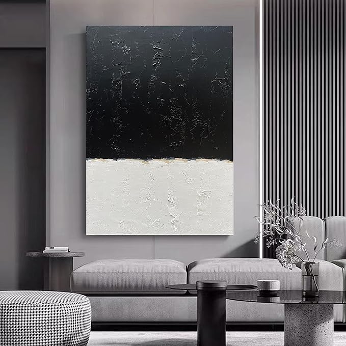 NANKAI Art Hand-painted black and white wall art, minimalist abstract painting large oil on canvas texture wall art Office Art Contemporary art 45x30 inches