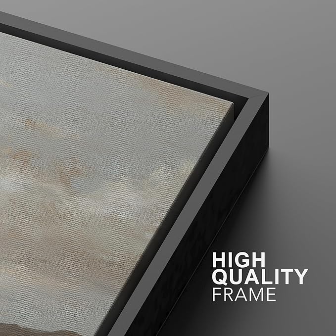 MUDECOR Framed Canvas Print Wall Art Serene Desert Landscape Neutral Earth Tone Illustrations Minimalism Decorative Relax Colorful for Living Room, Bedroom, Office - 24"x36" Black