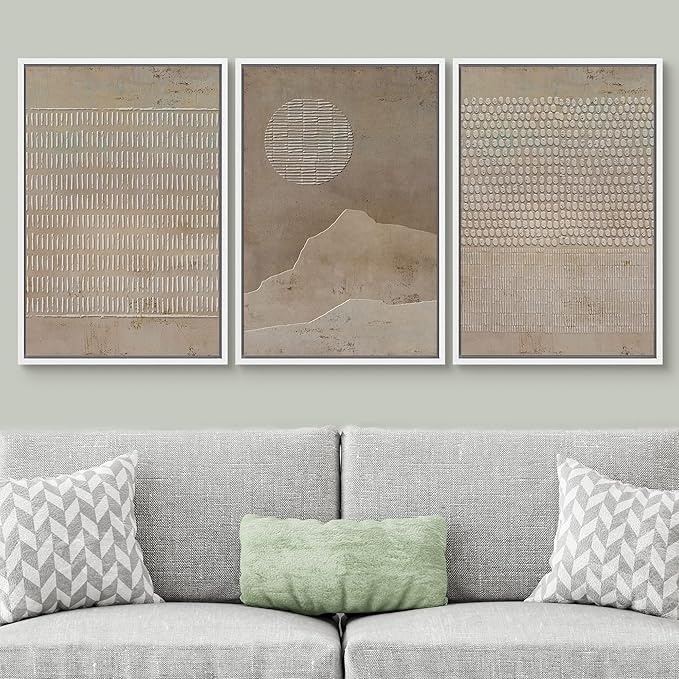 SIGNWIN Framed Canvas Print Wall Art Set Grunge Minimal Brown Polygons Graffiti & Street Art Abstract Illustrations Modern Art Decorative Nordic for Living Room, Bedroom, Office - 16"x24"x3 White