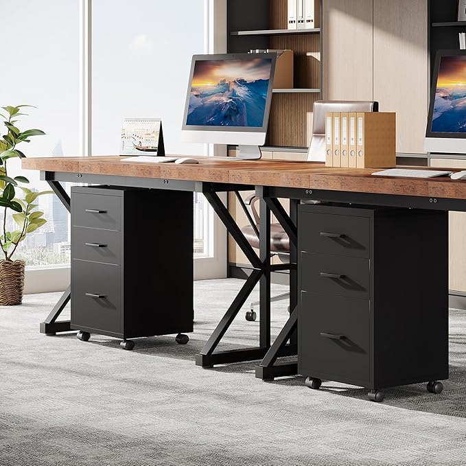 Triebsigns 3 Drawer File Cabinet, Vertical Mobile Filing Cabinet, Under Desk Rolling Printer Stand for Home Office, fits A4 or Letter Size (Black)