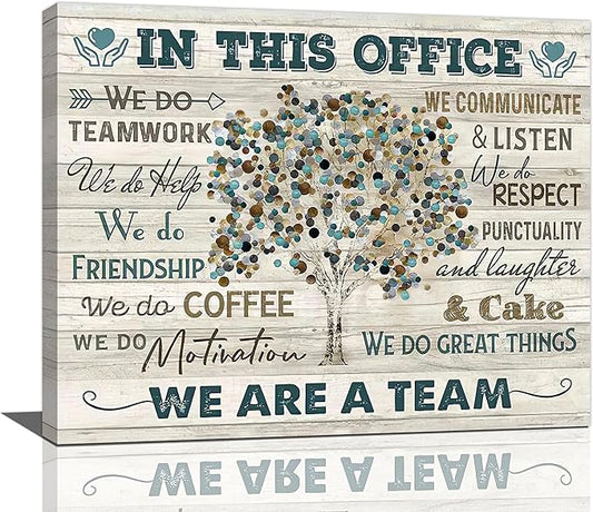 yerretin In this Office Wall Art Motivational Quotes Pictures Wall Decor for Office Inspirational We Are A Team Canvas Painting Room Decorations Artwork Framed Ready to Hang, 20"x16"