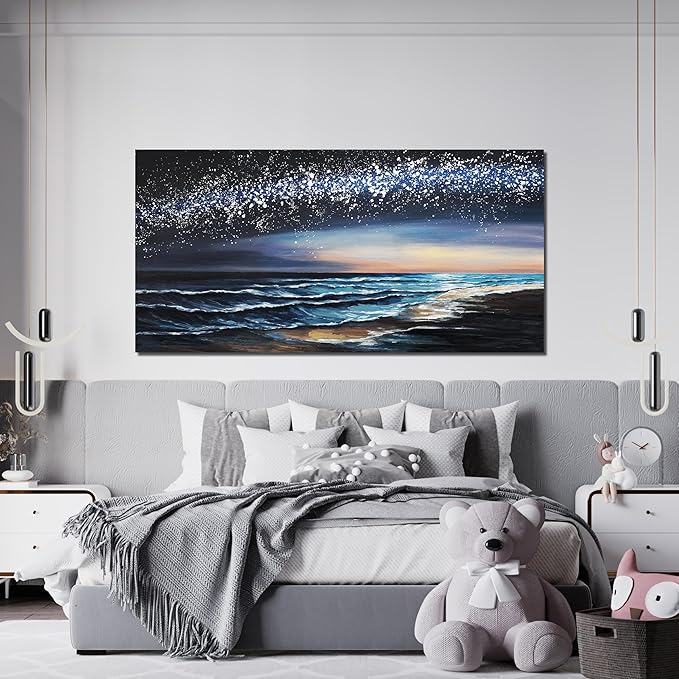 Canvas Wall Art Decor Wall Art Pictures for Living Room Coastal Beach Wall Art Decor Wall Art Prints Starry Nights Canvas Modern Art Wall Decor Art Work for Home Office Kitchen Wall Decor 20" X 40"
