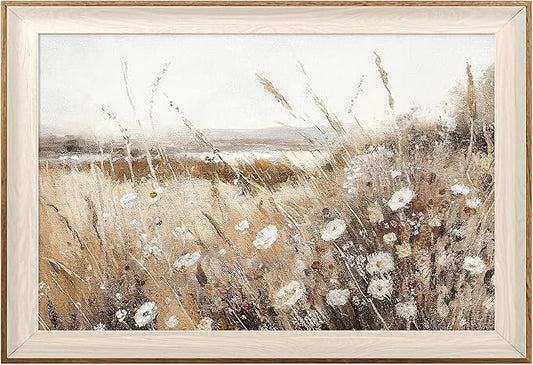 ASTRDECOR Framed Vintage Wall Art Home Decor, Farmhouse Decor Wall Art Autumn Country Wildflower Field Nature Canvas Art Wall Decor Living Room, Vintage Oil Painting Botanical Wall Print-16''x24''