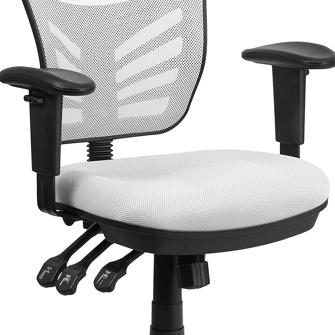 Flash Furniture Nicholas Mid-Back Swivel Office and Gaming Chair, Ergonomic Mesh Office Chair with Adjustable Lumbar Support and Height, White