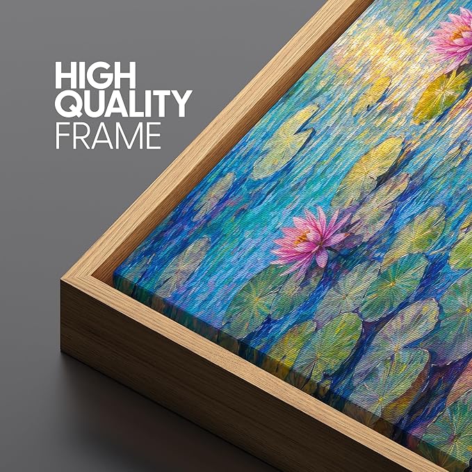 SIGNFORD Framed Canvas Print Wall Art Water Lilies in the Light Illustration Minimalism Decorative Colorful Mid-Century for Living Room, Bedroom, Office - 24"x36" NATURAL