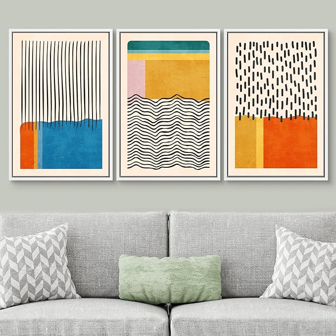 SIGNWIN Framed Canvas Print Wall Art Set Mid-Century Vibrant Color Block Collage Abstract Geometric Illustrations Graffiti & Street Art Modern Art for Living Room, Bedroom, Office - 24"x36"x3 White