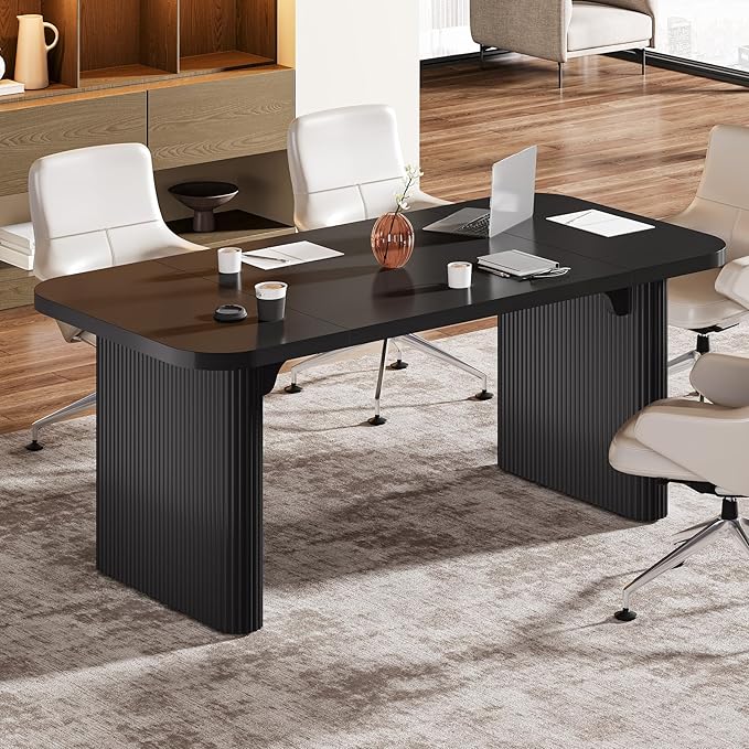 Tribesigns 62-Inch Modern Executive Desk, Wood Office Desk, Large Aesthetic Computer Desk with Double Pedestal, Workstation for Home Office (Black)
