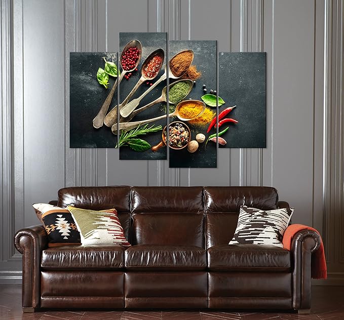4 Modern Kitchen Canvas Wall Art - Spices Poster, Dining Room Wall Decor (48''W x 32''H)