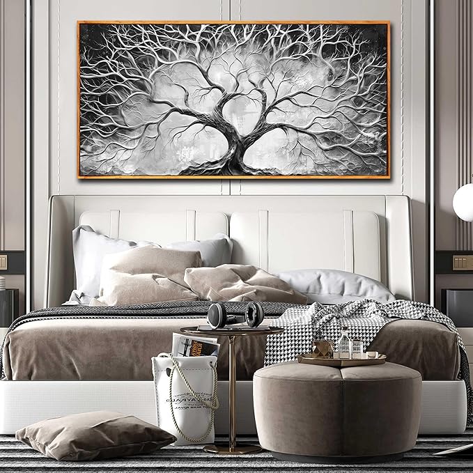 Framed Wall Decor for Office - Modern Abstract Wall Art - Tree Wall Painting for Living Room Ready to Hang Size 29" x 59"