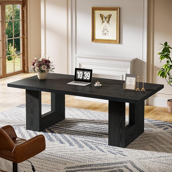 Tribesigns 62.99" Home Office Desk, Large Farmhouse Executive Desk, Computer Table for Office, Conference Room (Black)