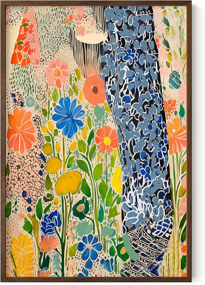 HAUS AND HUES Floral Art Wall Decor - Wildflowers Wall Art for Living Room, Floral Artwork for Bedroom Walls, Flower Painting for College Girls Dorm Room (Spring Florals, Walnut Frame, 24x36)