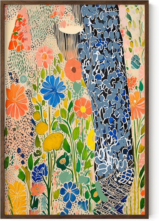 HAUS AND HUES Floral Art Wall Decor - Wildflowers Wall Art for Living Room, Floral Artwork for Bedroom Walls, Flower Painting for College Girls Dorm Room (Spring Florals, Walnut Frame, 24x36)