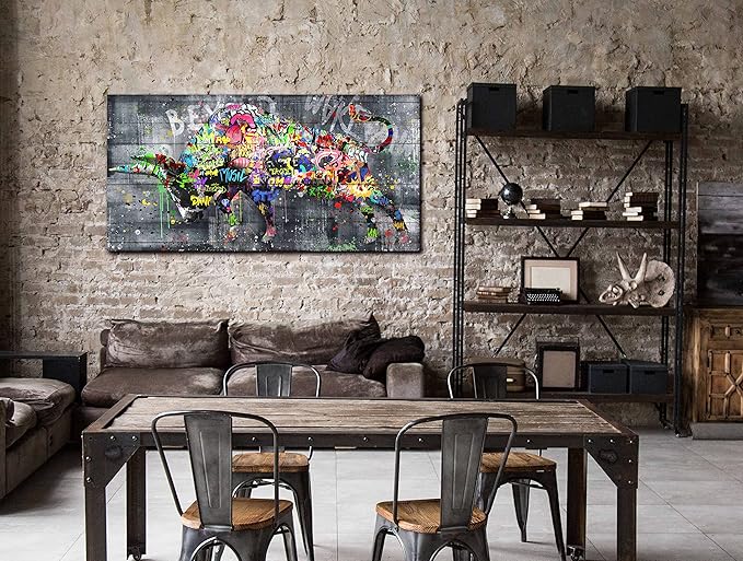 SIXTTART Highland Cow Wall-Art For Living Room Large Size - Banksy Canvas Wall Art For Bedroom - Graffiti Farmhouse Wall Decor Ready To Hang Size 59" x 29"