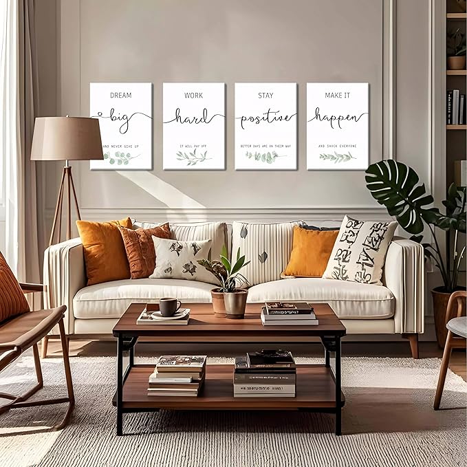 Motivational Canvas Wall Art for Office Decor - Inspirational Positive Quotes Canvas Prints Set of 4, Positive Affirmations Pictures Wall Decor for Dorm Living Room Bedroom 16x24 inch Framed