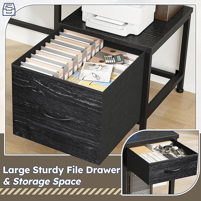 95.6'' Office Desk with LED Lights & Power Outlets, L Shaped Gaming Desk with Drawers, Two Person Computer Desks with Monitor Stand for Home Office, Study Room and Bedroom, Black
