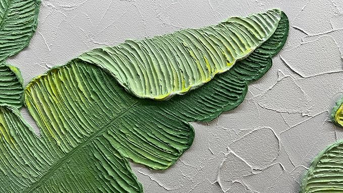 YaSheng Art- Handmade Modern Wall Art Oil Paintings , 3D Textured Wall Art Green Large leaf plant Artwork paintings ,Modern Minimalist Abstract Wall Art painting, Wall Art for living room Bedroom Wall Deco Home, Framed Wall Art Pictures 24X48 Inches