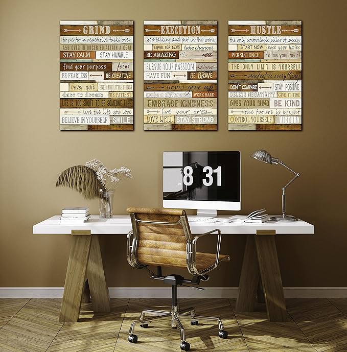 CGXART Inspirational Posters for Classrooms - Brown Positive Quotes Wall-Art for Living Room - Motivational Posters for Office - 3 Piece Canvas Wall Art Ready to Hang Size 16" x 24"