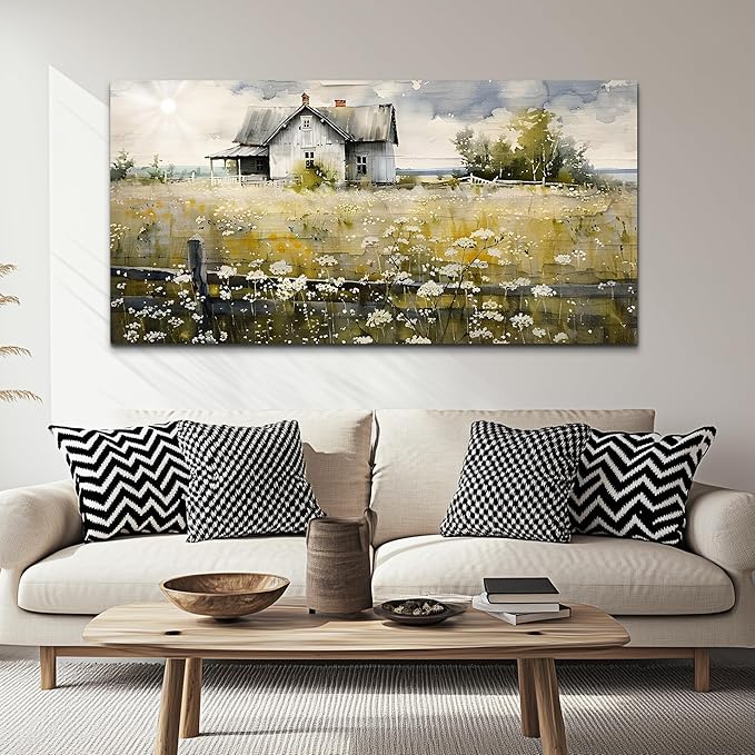 FUHAIHUA Canvas Wall Art For Living Room Large Wall Decor For Office Bedroom Wall Decor Art Watercolor Pictures Rural Landscape Paintings Mural Farmhouse Modern Wall Artwork Decorations 30x60 In