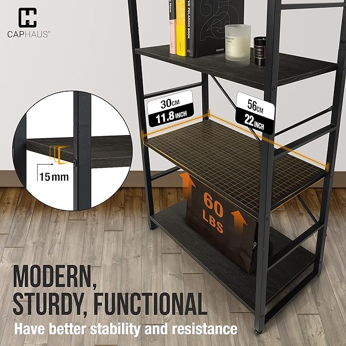 CAPHAUS 2 Tier Small Bookshelf, Bookcase Shelf Storage Organizer for Living Room, 24 Inch Width Free Standing Shelf, Industrial Book Shelves for Home Office, Black Vintage Shelves & Metal Frame