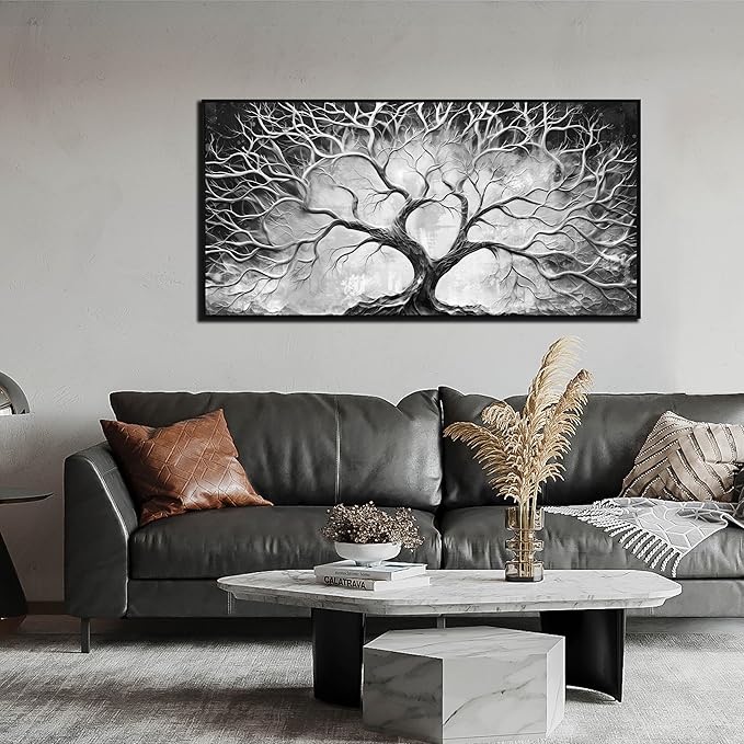 Black and White Wall Art for Bedroom - Black Framed Tree Canvas Wall Art for Living Room Size 24" x 48"