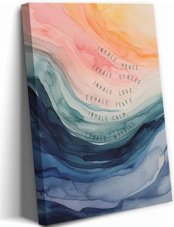 Mental Health Canvas Wall Art Inhale Exhale Meditation Painting Picture Wall Decor Watercolor Abstract Therapy Office Poster Print Artwork for School Counselling Room Office Furniture Decoration
