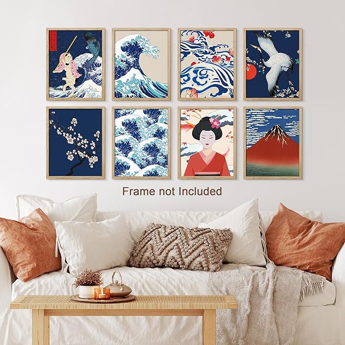 SIGNWIN Adhesive Canvas Poster Bathroom Decor, Wall Art Room Decor Multicolor for Living Room, Bedroom, Office Japanese Great Wave Ukiyo-e Nature Landscapes Vintage Illustrations Bohemian - 8"x10"x 8