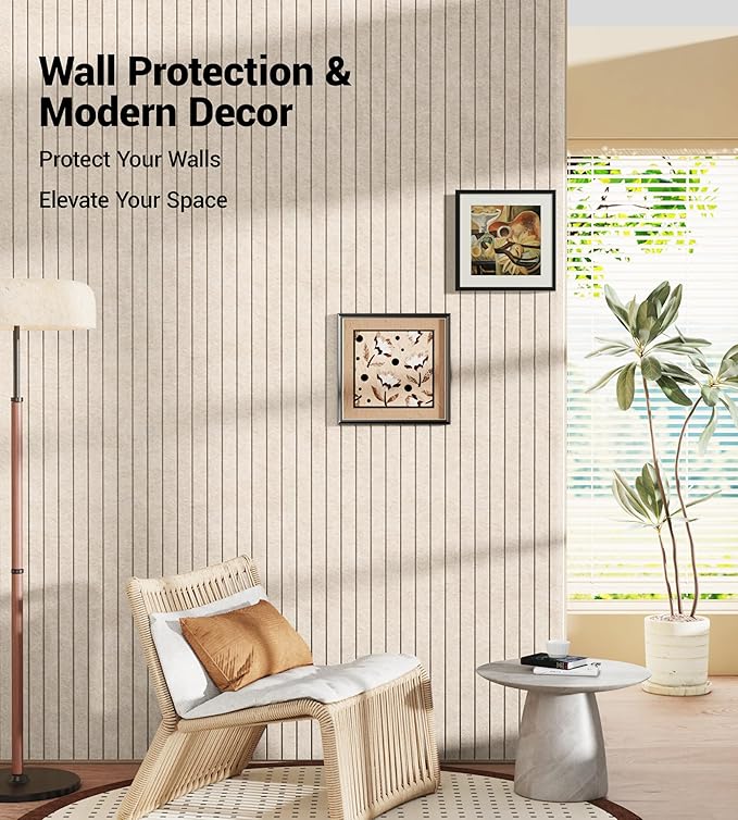 1/2" Thick Cork Board for Office, 6 Pack Felt Wall Tiles -28"x18" with Safe Adhesive Tabs, Large Bulletin Board, Push Pin Board Organizer Wall - Beige