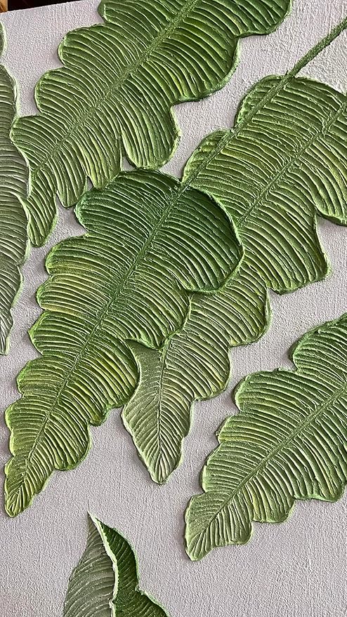 YaSheng Art- large Vertical Wall Art Oil Paintings ,Handmade 3D Textured Wall Art Green Large leaf plant Artwork paintings ,Modern Minimalist Abstract Wall Art painting, Wall Art for living room Bedroom Wall Deco Home, Framed Wall Art Pictures 30x60inch