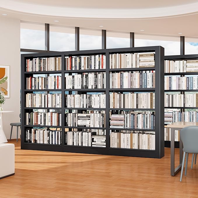 Bookshelf,5-Tier Industrial Book Shelf, White Bookcases and Bookshelves,Tall Book Shelf Storage Organizer,Freestanding for Living Room, Bedroom,Home Office,Metal (Black, Bookshelf-3)