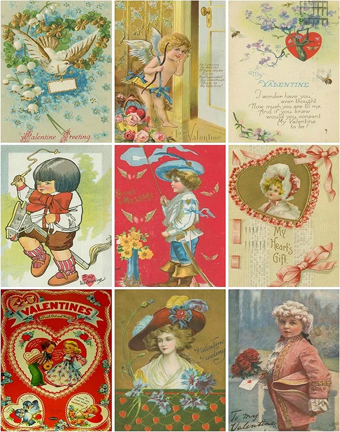 Bundle of 4 Valentine's Day Card Images Collage Sheets, Set of 4, Set #2 for Altered Art, Scrapbooking, Design, Card Making