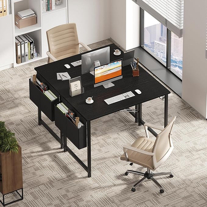 OLIXIS Computer Desk 40 Inch Home Office Desks for Small Spaces, Gaming Writing Study Work Table with Storage Bag and Headphone Hook for Bedroom, Black