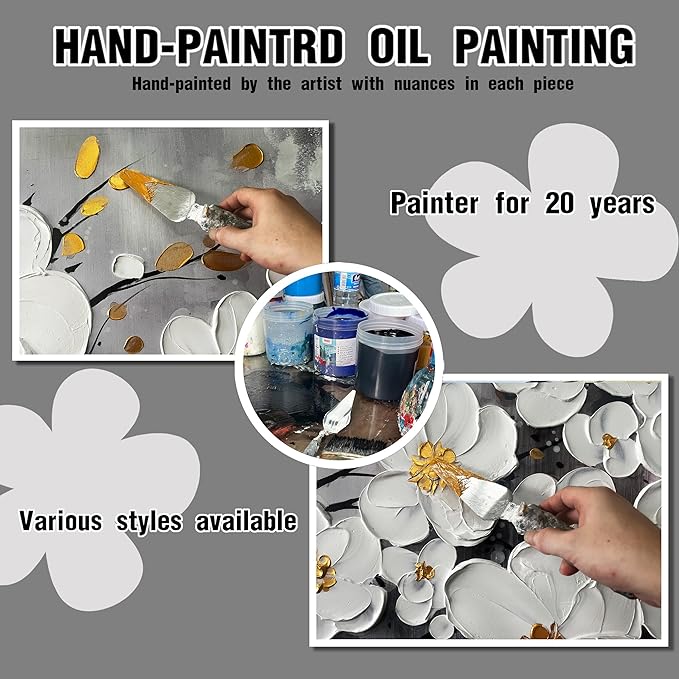 WDHCG Flower Hand Painted Wall Art For Office Women - Large Modern Art Wall Decor For Living Room - White Huge Canvas Wall Art For Bedroom Size 36 x 72 Inch