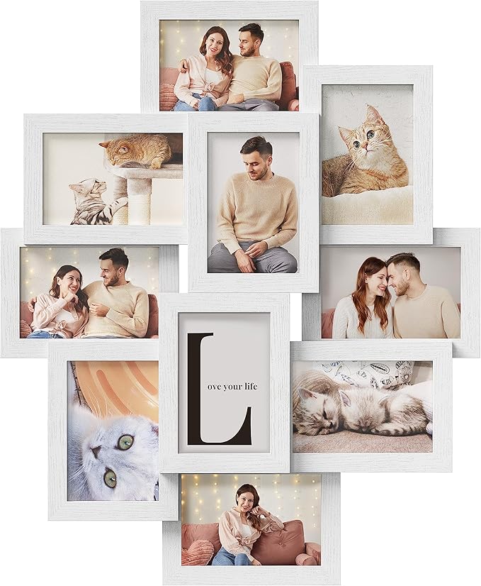 SONGMICS 4x6 Collage Picture Frames, 10-Pack Photo Collage Frame for Wall Decor, Glass Front, Assembly Required, Cloud White URPF020W02