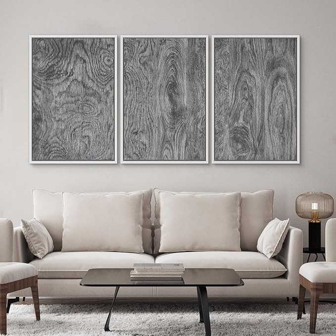 SIGNWIN Framed Canvas Print Wall Art Set Dark Wood Grain Texture Rustic Modern Natural Pattern Illustrations Modern Art Decorative Abstract for Living Room, Bedroom, Office - 24"x36"x3 White