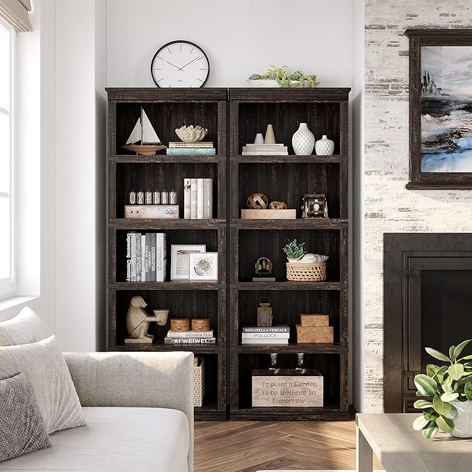 GarveeHome 5 Tier Farmhouse Bookcase, 67.4 in Tall Book Shelf with Storage, Wooden Bookshelves 5 Shelf Display Shelvesfor Home Office, Living Room, Bed Room (Oak, 67.4 in H x 24.4 in W x 12.8 in D)
