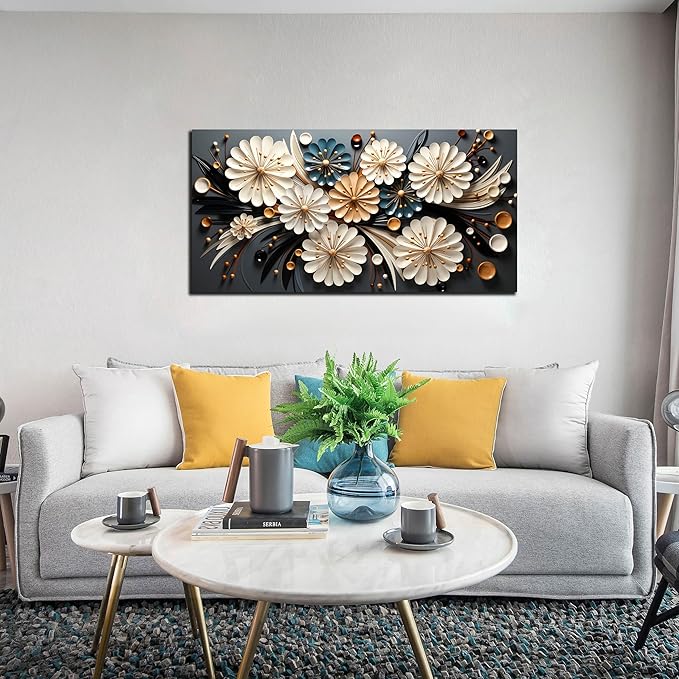 Large Wall Art for Living Room Bedroom Home Office Gold Flower Pictures Wall Art Modern Floral Artwork Framed Wall Decor Canvas Prints 20x40 In
