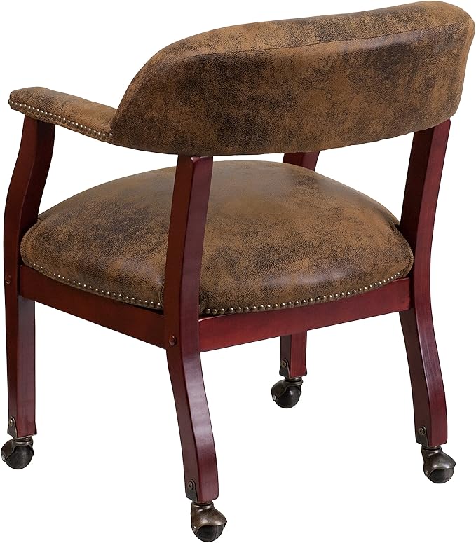 Flash Furniture Sarah Bomber Jacket Brown Luxurious Conference Chair with Accent Nail Trim and Casters