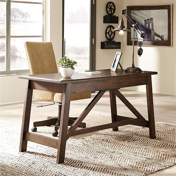 Signature Design by Ashley Baldridge Home Office Desk, Rustic Industrial Desk With Drawers, Wood Construction, Smooth-Gliding Storage for Workspaces, Ideal Office Desk for Home Offices, Brown