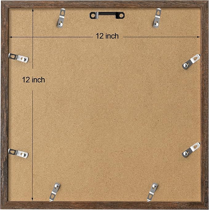 eletecpro 12x12 Picture Frames Set of 9 with Mat for 8x8 Photos or without Mat for 12x12, Square Gallery Wall Decor Collage for Picture Display, Weathering Brown Frame Set for Wall Hanging