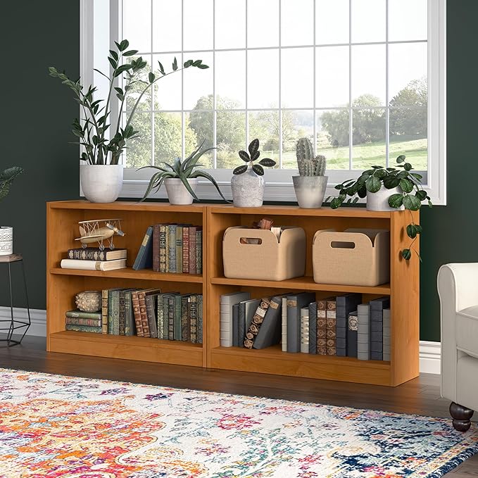 Bush Home Universal Small 2 Shelf Bookcase in Natural Cherry, Low Storage and Display Bookshelf for Home Office or Living Room Organization