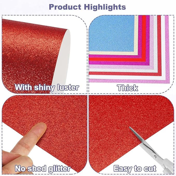 PATIKIL 20Sheets Dark Red Glitter Cardstock, 8.3x11.7 in A4 Glitter Paper Card Stock Shiny Scrapbook 250gsm Sparkly Paper Large Shimmer for Crafts Scrapbook DIY Art Wedding Party