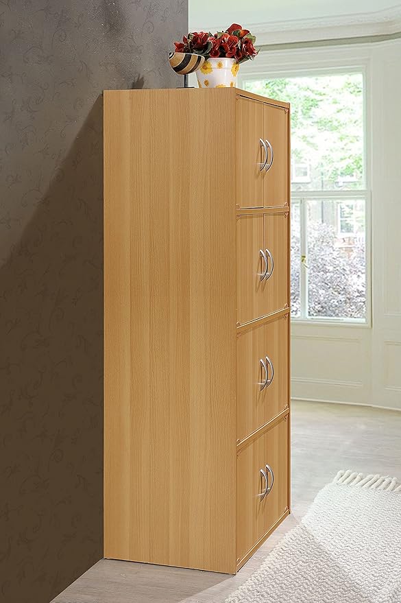 Hodedah 4-Shelf, 8-Door Bookcase Cabinet in Beech
