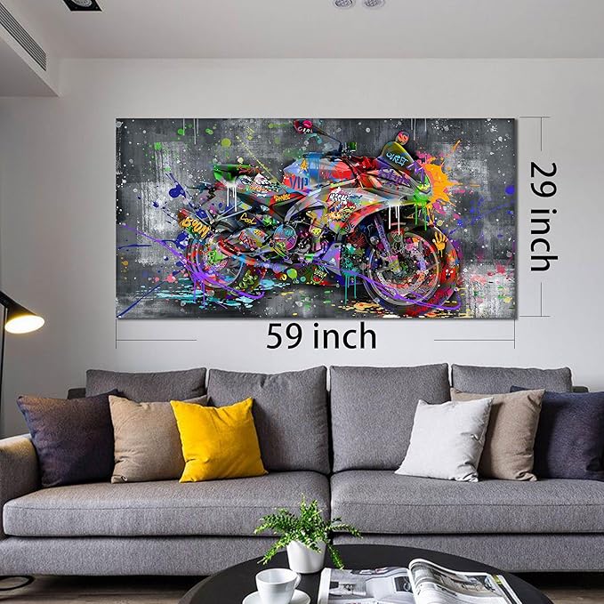 SIXTTART Banksy Motorcycles Wall-Art - Graffiti Canvas Art Wall Decor - Large Wall Decor For Living Room Ready To Hang Size 59" x 29"