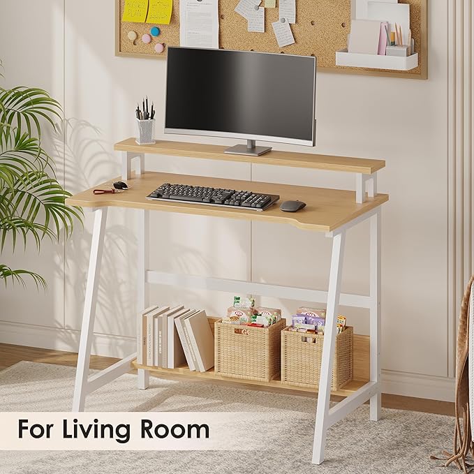 ALISENED 31.5 Inch Small Office Desk with Storage, Small Desk for Small Spaces, Compact Home Office Desk, Mini Study Desk for Bedroom, Warm Oak